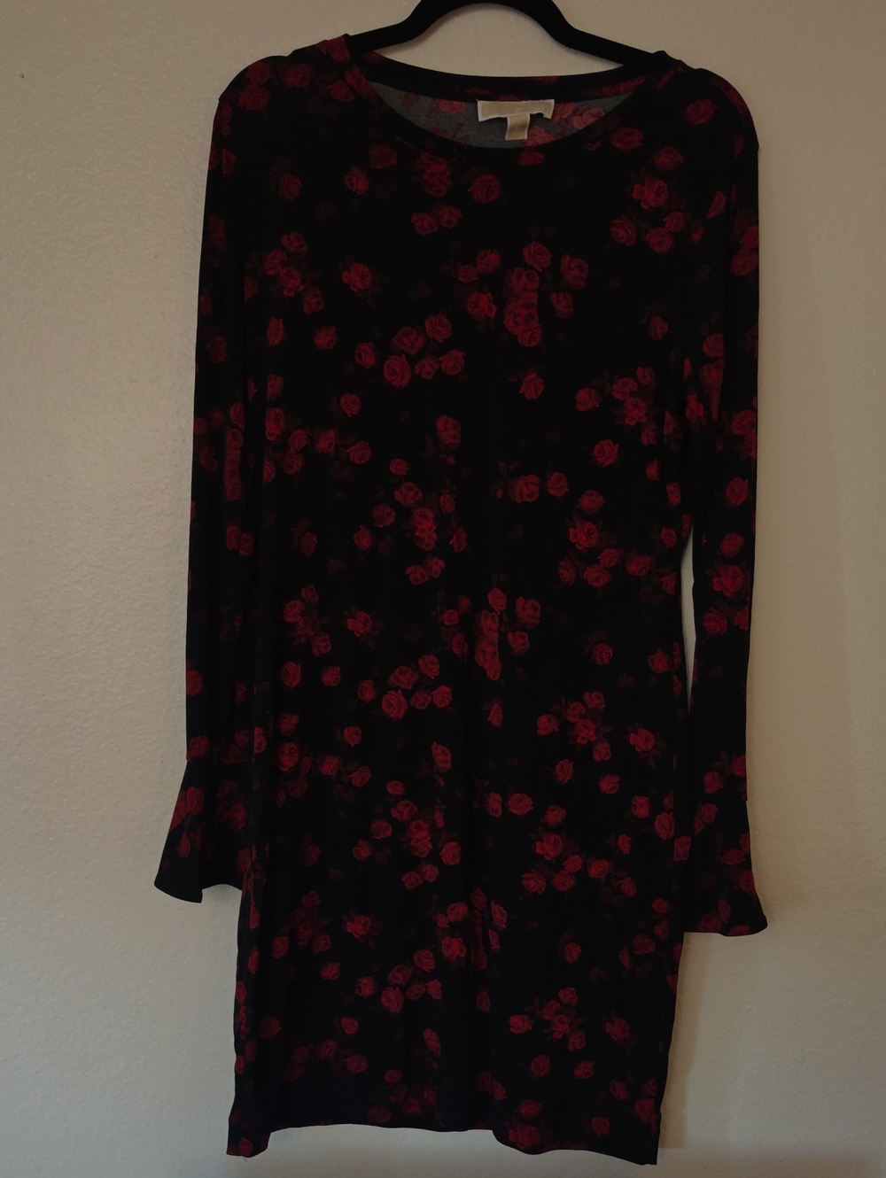 Michael Kors Black Long Sleeve Dress with Red Rose Print